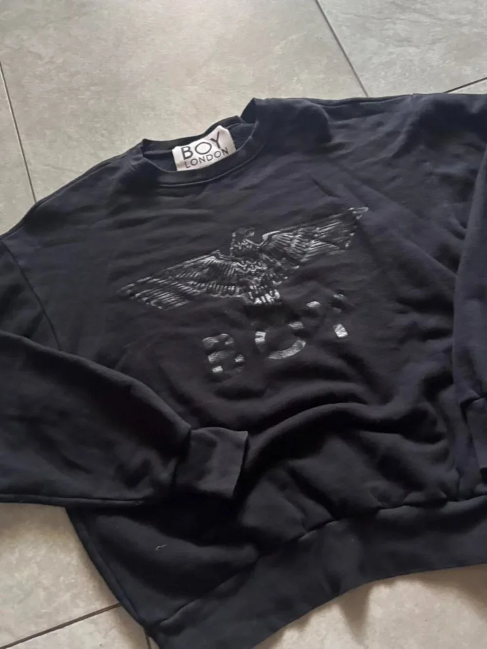 Black Boy London crewneck sweatshirt with white eagle graphic